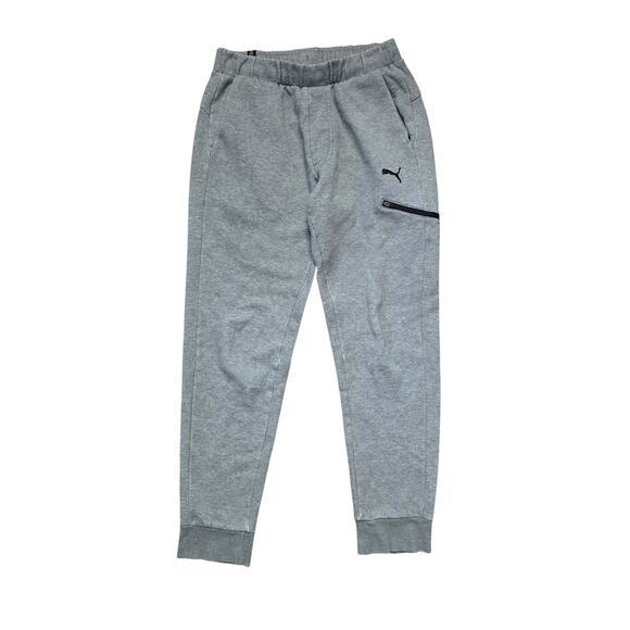 Puma Fleece Joggers Men’s Small Gray Sweatpants Zip Pocket Athletic Pants - Picture 1 of 7